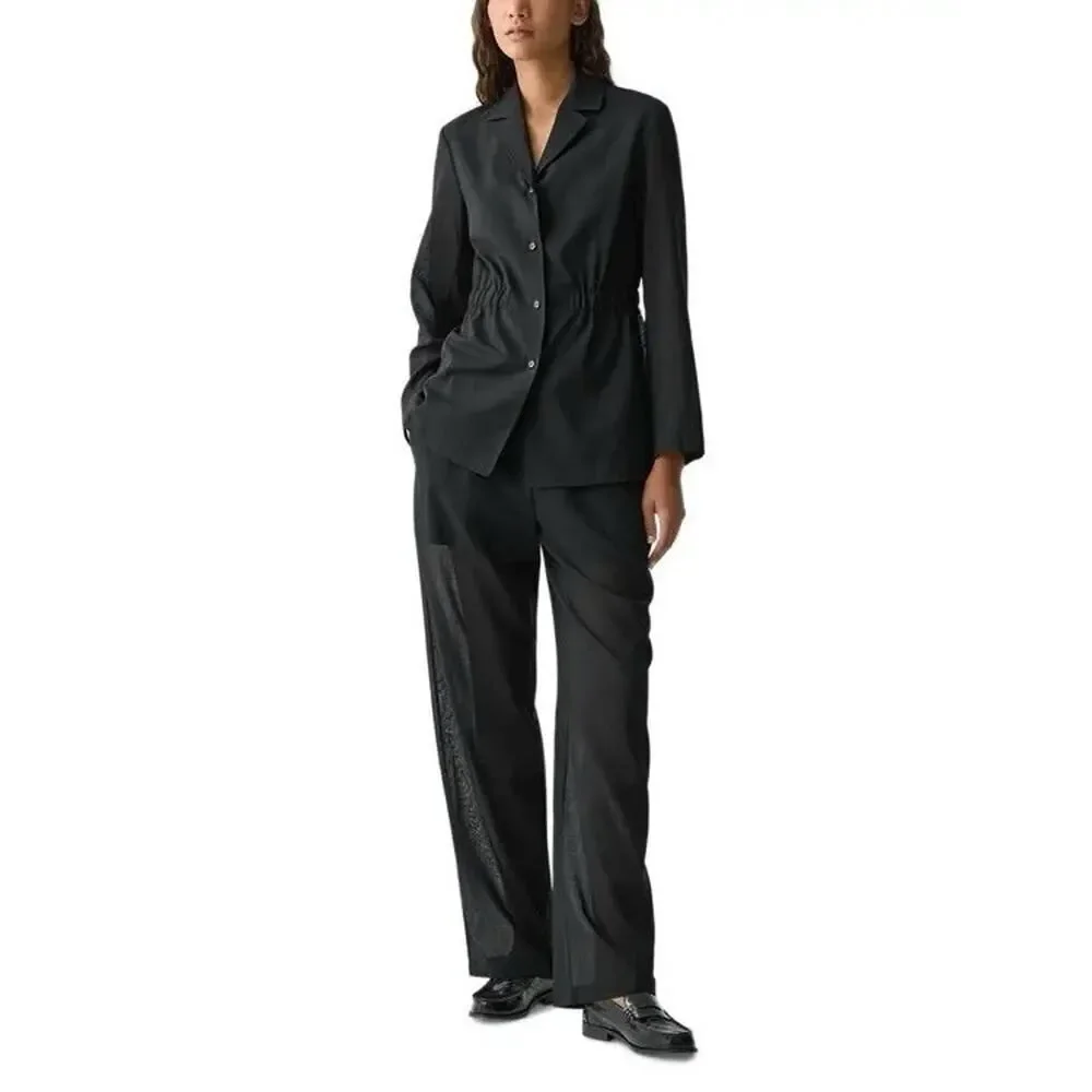 SET Theory Black Wool Blend Cinched Jacket & Pants Set Suit 0/S